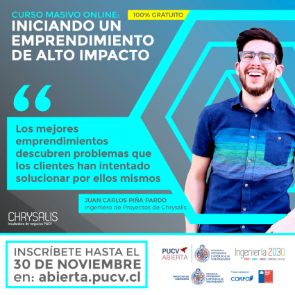 Proyecto Ingeniería 2030 de la FIN-PUCV y Chrysalis lanzan su primer curso abierto y masivo online (MOOC) totalmente gratuito