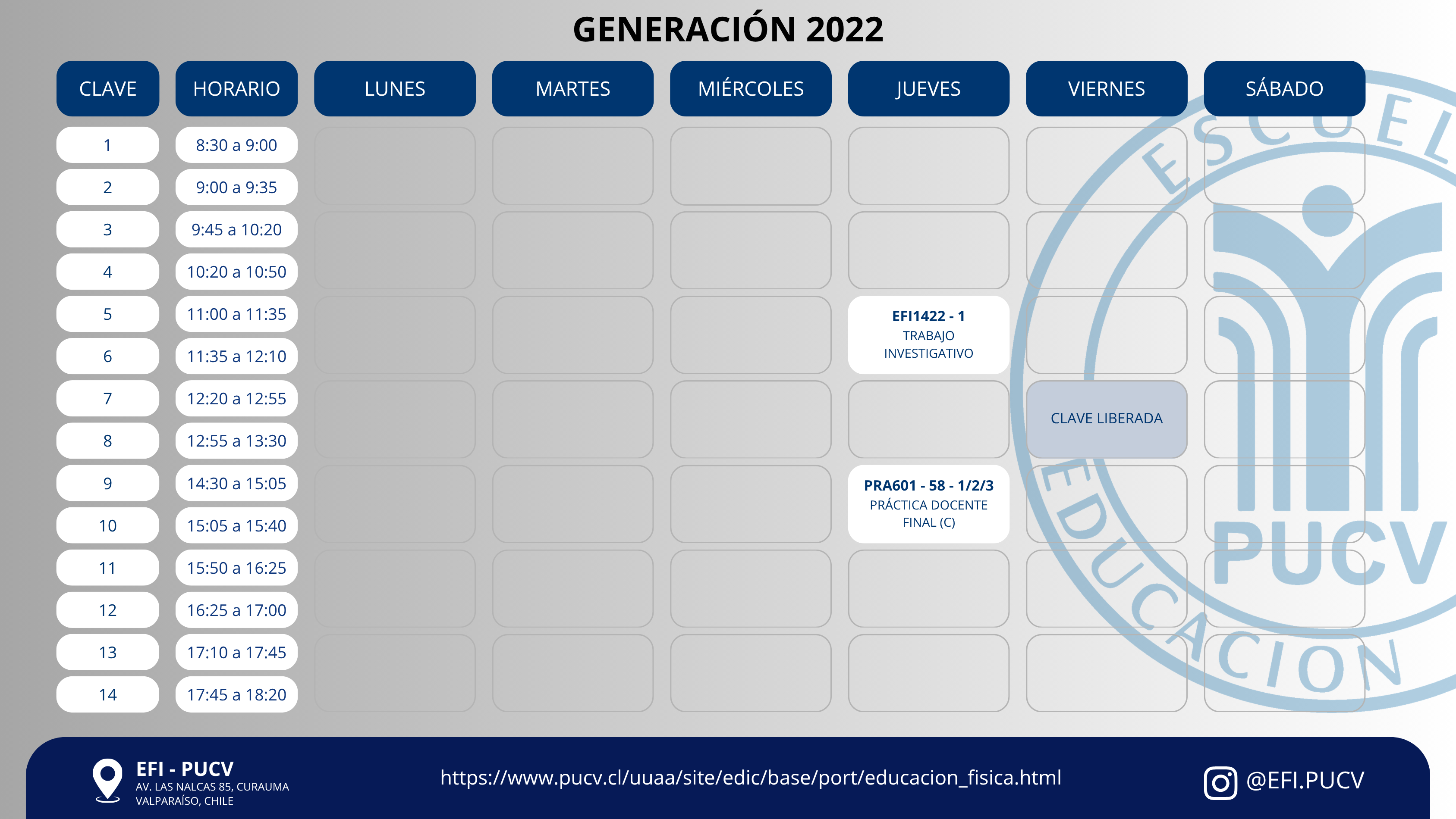 Calendario Generación 2022