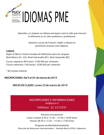 Inscripciones para cursos de Idiomas PME para el primer semestre de 2019