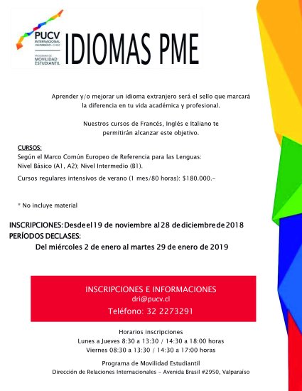 Inscripciones abiertas para cursos Idiomas PME – enero 2019