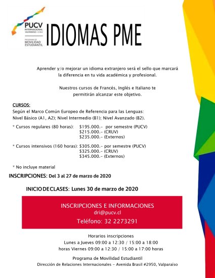 Cierre inscripciones para Cursos de Idiomas PME 1er Semestre 2020