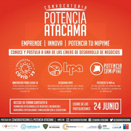 Cowork Atacama abre postulaciones a "Convocatoria Potencia Atacama" para desarrollar ideas y negocios