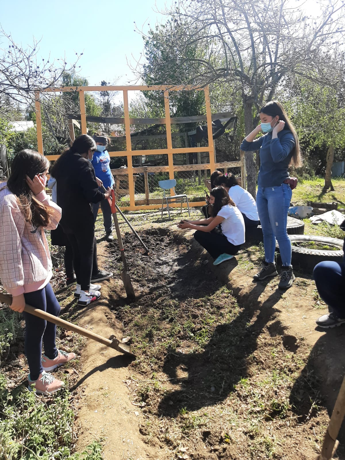 Alumnos Colegio Montesol preparando la tierra