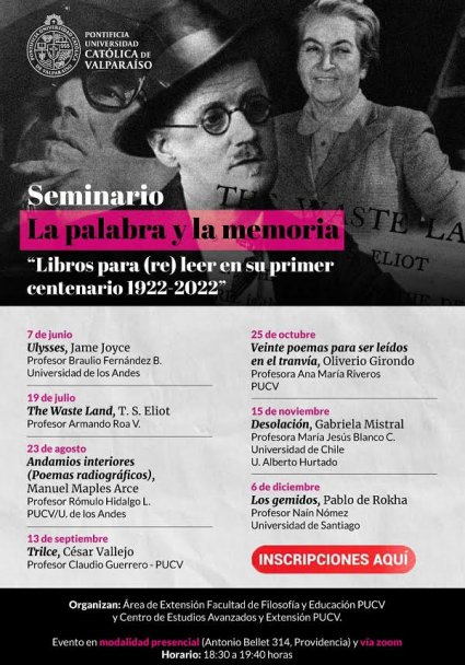 Facultad de Filosofía y Educación y CEA PUCV organizan Seminario "La palabra y la memoria: Libros para (re) leer en su primer centenario 1922-2022"