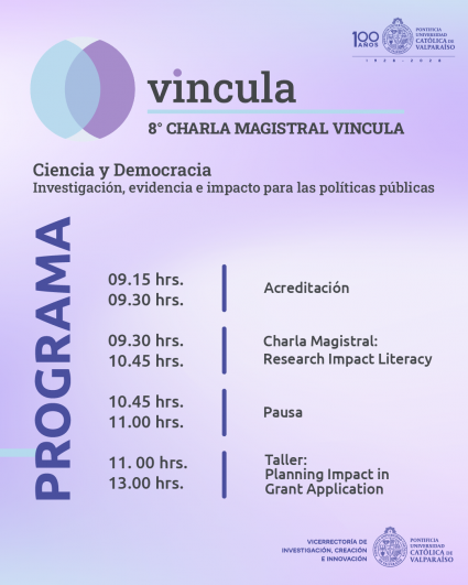 La PUCV será sede de la VIII Charla Magistral VINCULA sobre investigación e impacto en las políticas públicas